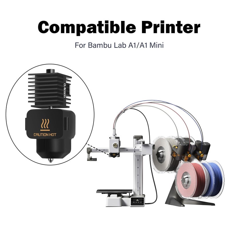 HzdaDeve مجموعة رأس الطباعة HzdaDeve 2 حزمة A1 Mini/A1 Hotend ترقية إكسترويدر عالية الحرارة 0.4MM فوهة فولاذية صلبة بديلة مع 4 قطع غطاء سيليكون لملحقات طابعة Bambu Lab 3D - Image 5