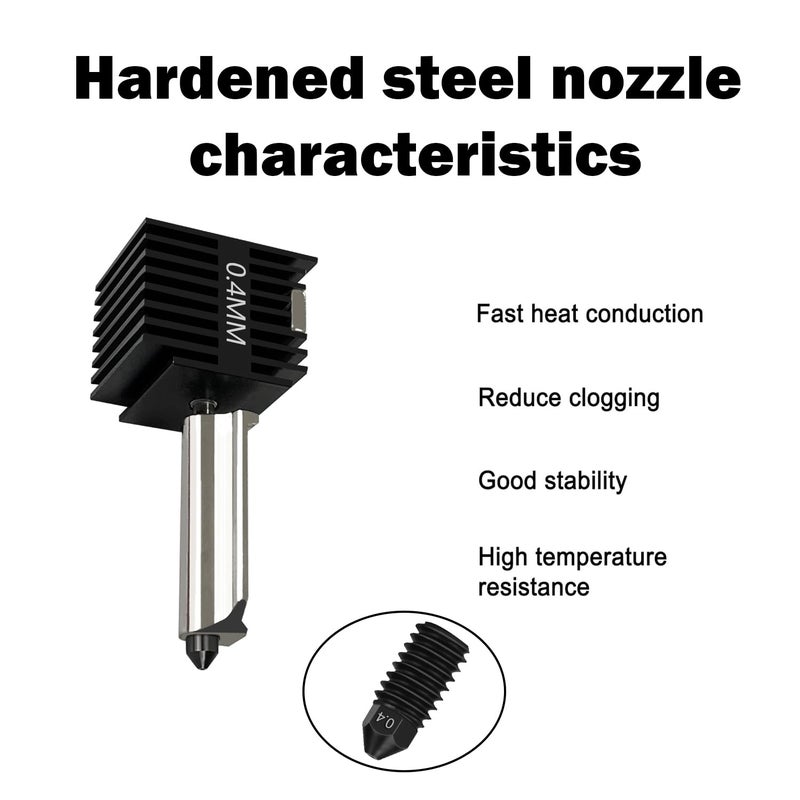 HzdaDeve مجموعة رأس الطباعة HzdaDeve 2 حزمة A1 Mini/A1 Hotend ترقية إكسترويدر عالية الحرارة 0.4MM فوهة فولاذية صلبة بديلة مع 4 قطع غطاء سيليكون لملحقات طابعة Bambu Lab 3D - Image 3
