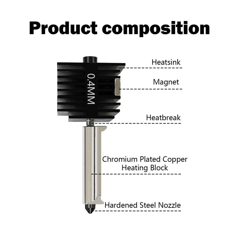 HzdaDeve مجموعة رأس الطباعة HzdaDeve 2 حزمة A1 Mini/A1 Hotend ترقية إكسترويدر عالية الحرارة 0.4MM فوهة فولاذية صلبة بديلة مع 4 قطع غطاء سيليكون لملحقات طابعة Bambu Lab 3D - Image 4