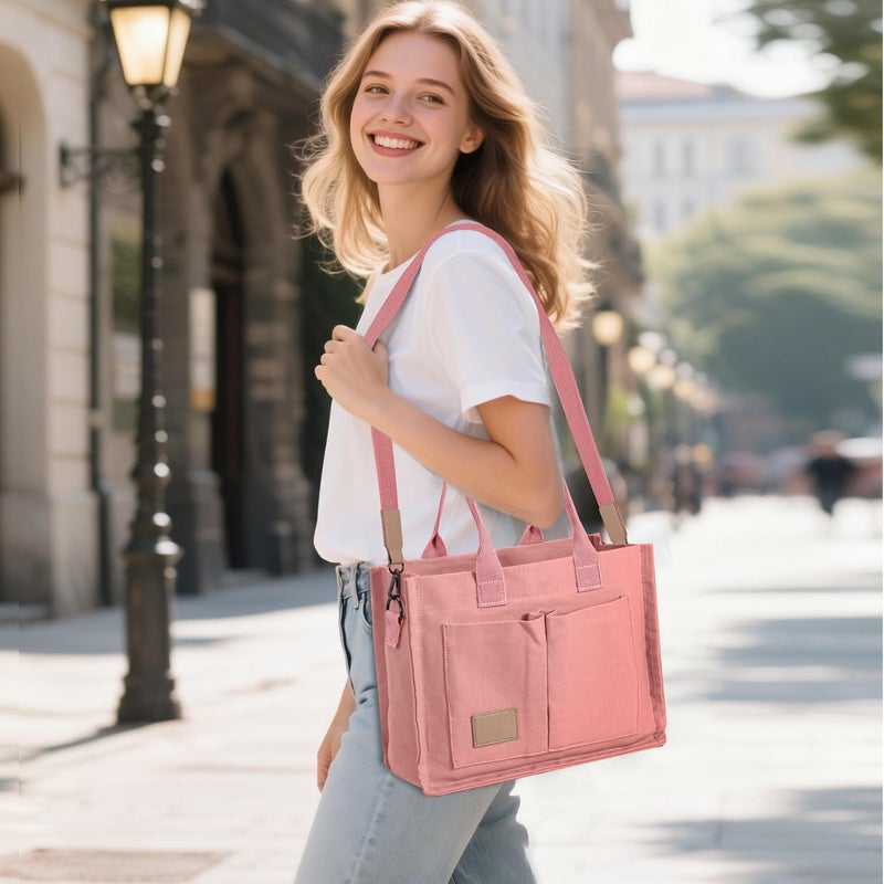 GASSDA Canvas Tote Bag for Women Crossbody Work Purse with Pockets Top Handle Handbag Satchel Bags for Travel Nurse Teacher - Image 2