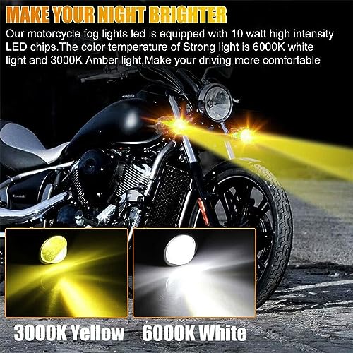 SORAX U1 LED Driving Fog Lights, Motorcycle Auxiliary Spot Lights Amber and White Projector High Low Beam Lights Replacement for All Motorbike Cars SUV ATV (Pack 2) - Image 2