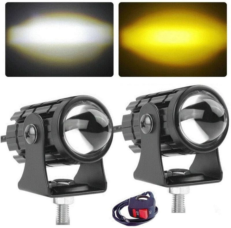 SORAX U1 LED Driving Fog Lights, Motorcycle Auxiliary Spot Lights Amber and White Projector High Low Beam Lights Replacement for All Motorbike Cars SUV ATV (Pack 2) - Image 1