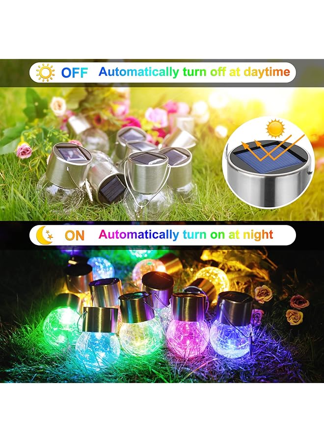 erorex 12 Pack Hanging Solar Lights Decorative Cracked Glass Ball Light Multicolor Solar Powered Waterproof Globe Lighting For Garden Tree - Image 3