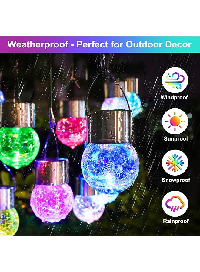 erorex 12 Pack Hanging Solar Lights Decorative Cracked Glass Ball Light Multicolor Solar Powered Waterproof Globe Lighting For Garden Tree - Image 2