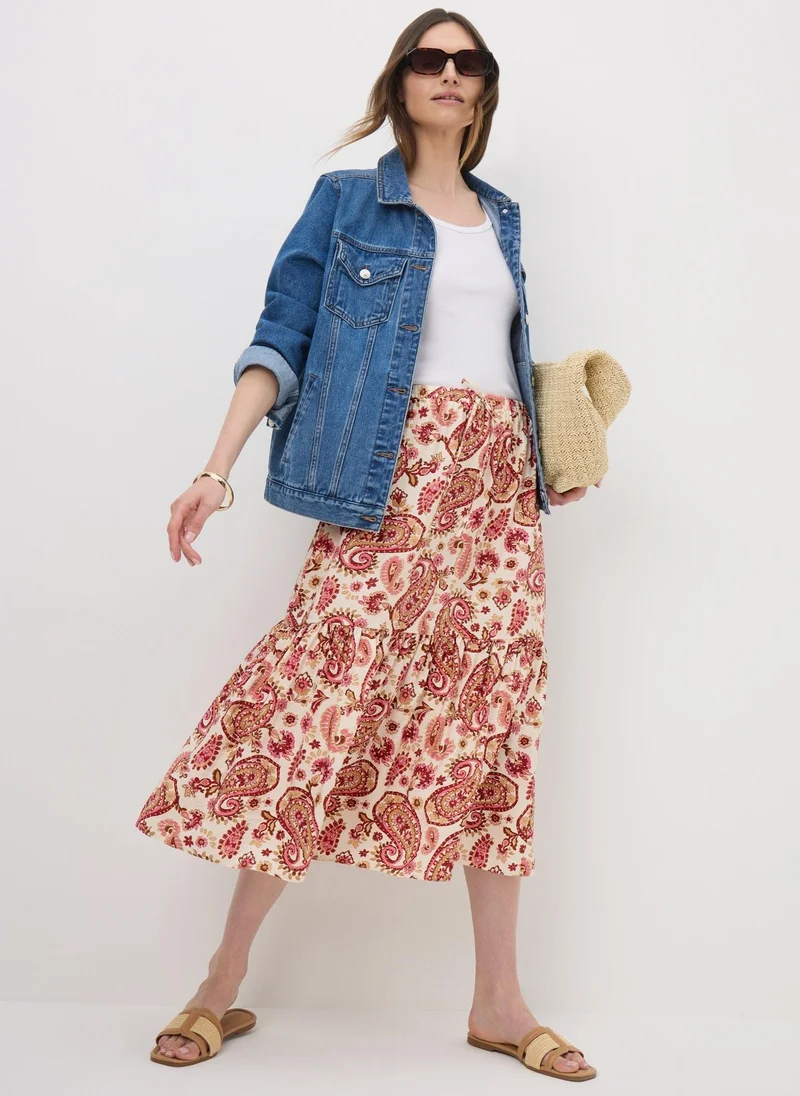 Matalan Pink Paisley Print Tiered Midaxi Skirt