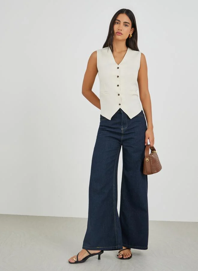 ستايلي ستيلي سترة بدون أكمام بأزرار عند الخصر