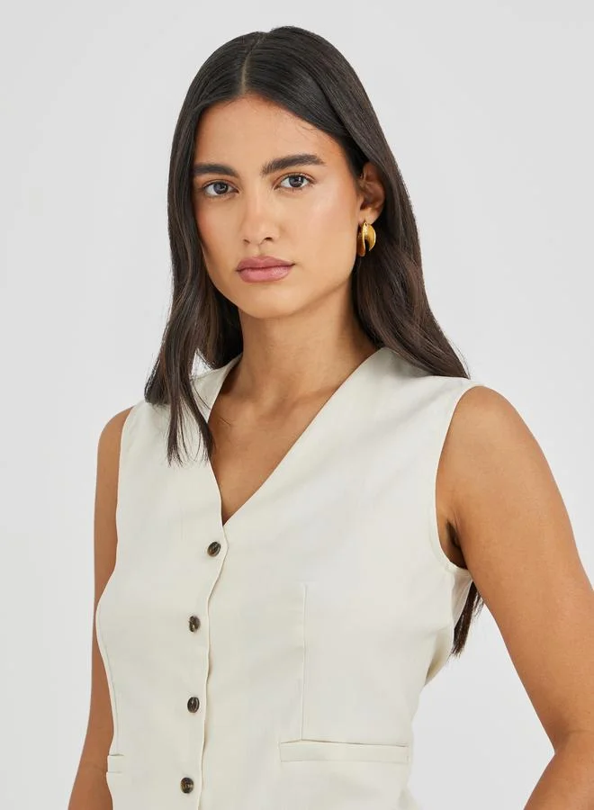 ستايلي ستيلي سترة بدون أكمام بأزرار عند الخصر