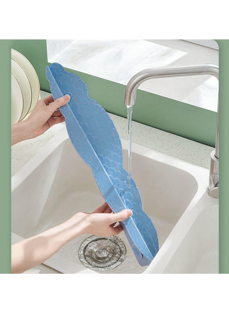 Silicone Sink Splash Guard, Water Splatter Protector for Kitchen and Bathroom Sinks, Non-Slip Suction Cup Base, Faucet Backsplash Guard, Dishwasher Safe, Blue