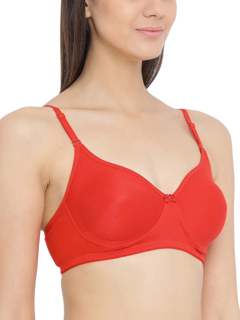 Clovia Women's Cotton Lightly Padded Wire Free T-Shirt Bra (BR1834P0434D_Red_34D) - Image 3