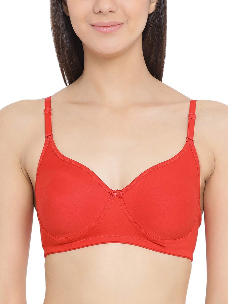 Clovia Women's Cotton Lightly Padded Wire Free T-Shirt Bra (BR1834P0434D_Red_34D) - Image 1