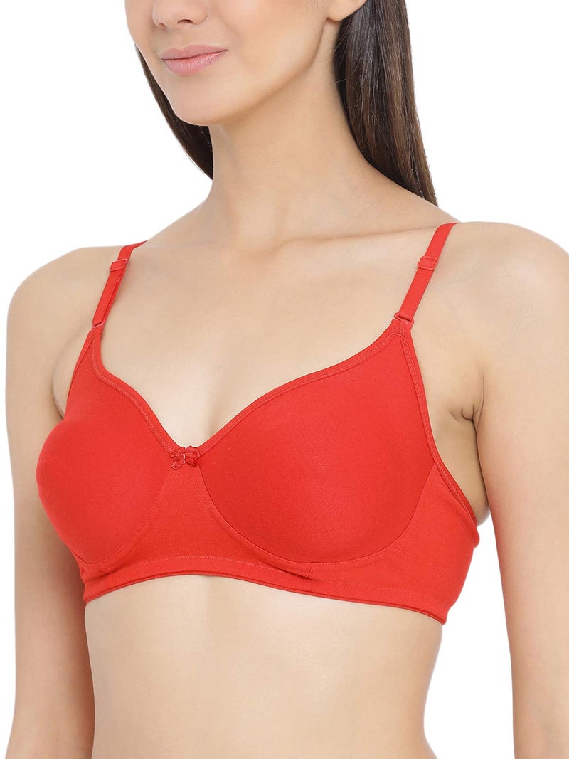 Clovia Women's Cotton Lightly Padded Wire Free T-Shirt Bra (BR1834P0434D_Red_34D) - Image 4