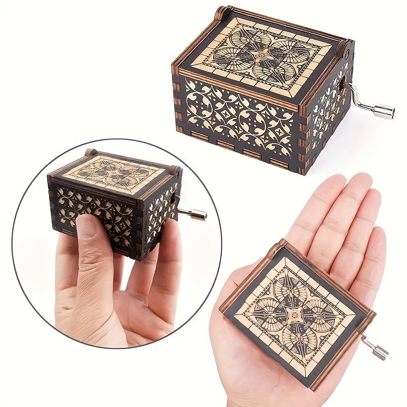 PETO 1 Vintage Music Box - Hand-Cranked Laser Engraved 'You Are My Sunshine', No Electricity Needed, Desktop Decoration, Birthday/Anniversary/Wedding Gift for Women, Moms, Wives - Home or Office Decor, Exquisite Textured Details, Metallic Accents, Touching Gift, Mother's Day Present - Image 3