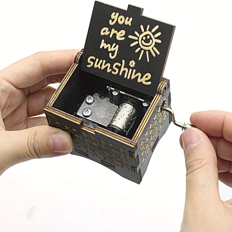 PETO 1 Vintage Music Box - Hand-Cranked Laser Engraved 'You Are My Sunshine', No Electricity Needed, Desktop Decoration, Birthday/Anniversary/Wedding Gift for Women, Moms, Wives - Home or Office Decor, Exquisite Textured Details, Metallic Accents, Touching Gift, Mother's Day Present - Image 2