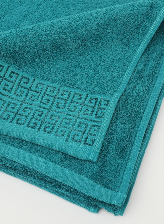 White Rose Towel 4 Piece Bathroom  Set - GREEKY - 500 GSM - 100% Cotton Terry - Jacquard Border- 2 Bath  70X140 cm & 2 Hand  50x90 cm- Luxury Touch - Extra Absorbent-Turquoise  - Image 4