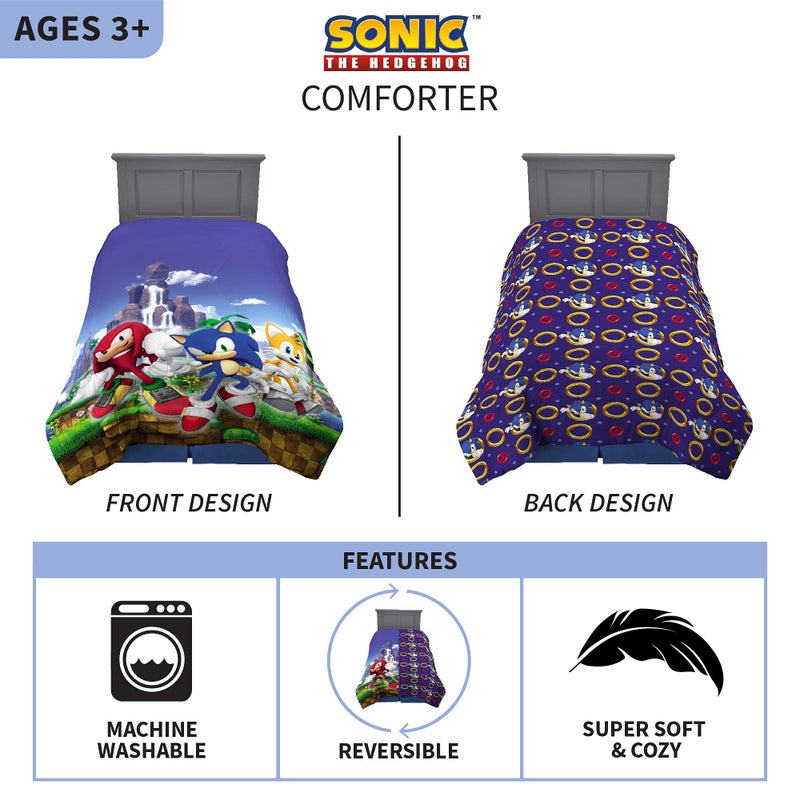 Franco Kids Bedding Super Soft Microfiber Reversible Comforter, Twin/Full, Sonic The Hedgehog, Anime - Image 2