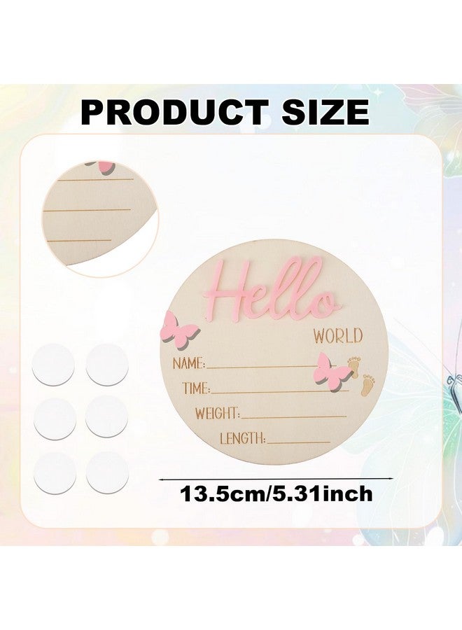 lasuroa Newborn Announcement Sign, 5.31 Inch Pink Hello World Wooden New Baby Welcome Plaque Board Birth Name Sign Photo Prop for Baby Shower Home Hospital Nursery Decor - Image 2