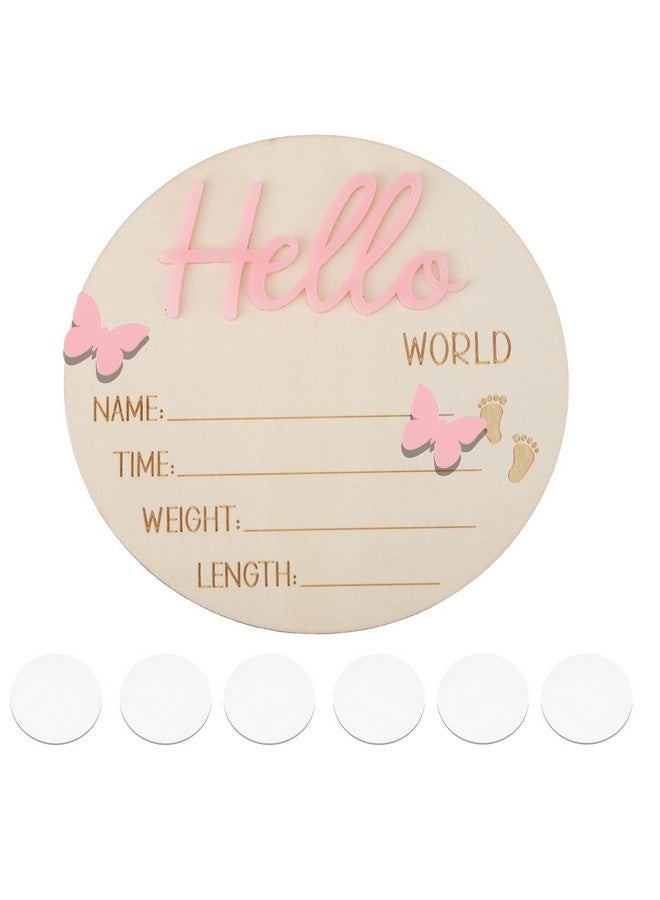 lasuroa Newborn Announcement Sign, 5.31 Inch Pink Hello World Wooden New Baby Welcome Plaque Board Birth Name Sign Photo Prop for Baby Shower Home Hospital Nursery Decor - Image 1