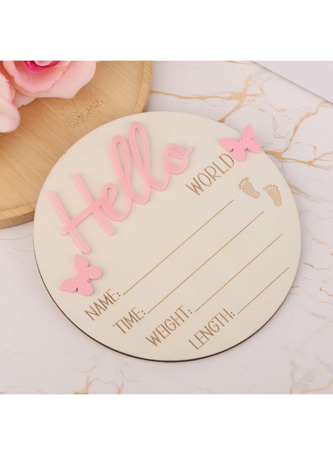 lasuroa Newborn Announcement Sign, 5.31 Inch Pink Hello World Wooden New Baby Welcome Plaque Board Birth Name Sign Photo Prop for Baby Shower Home Hospital Nursery Decor - Image 3