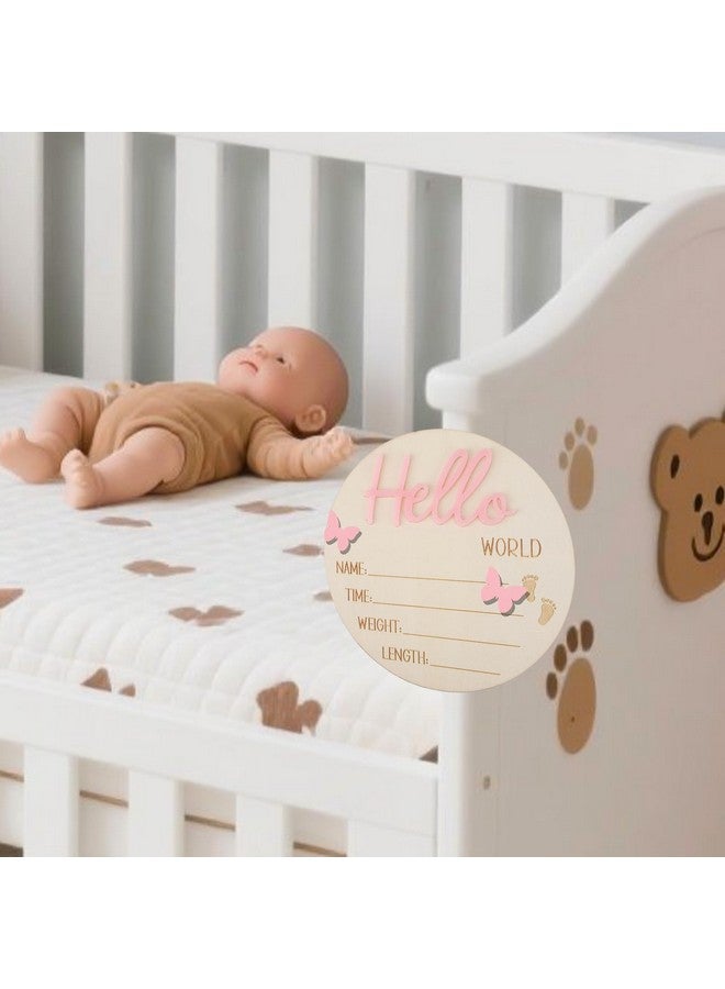 lasuroa Newborn Announcement Sign, 5.31 Inch Pink Hello World Wooden New Baby Welcome Plaque Board Birth Name Sign Photo Prop for Baby Shower Home Hospital Nursery Decor - Image 5