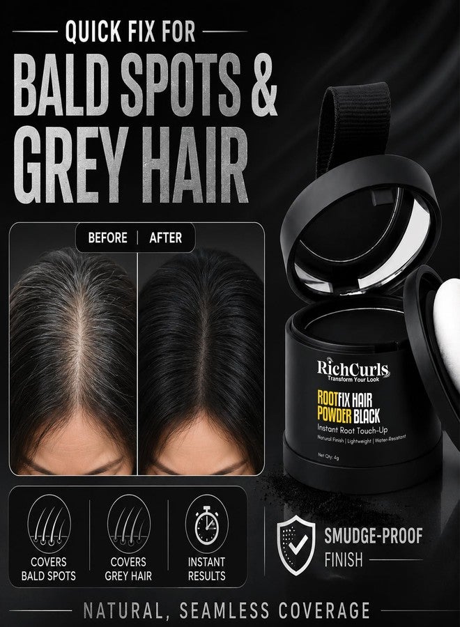 RichCurls Hair Root Touch Up Powder Black 4g Hair Cover Up for Grey Hair - Image 3