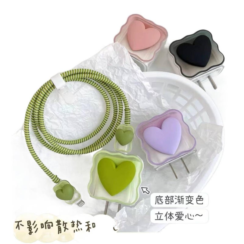 20W Charger Head and Cable End Protector Set with Cute Style in Red with Decorative Design Anti Bend Protection and Daily Cable Care - Lilac Ribbon - Image 2