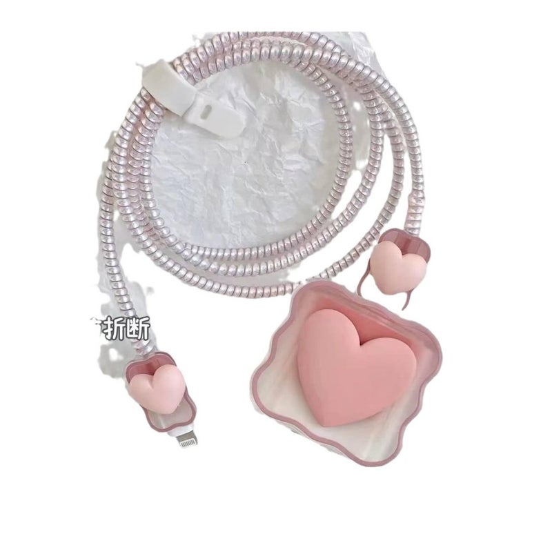 20W Charger Head and Cable End Protector Set with Cute Style in Red with Decorative Design Anti Bend Protection and Daily Cable Care - Lilac Ribbon - Image 5