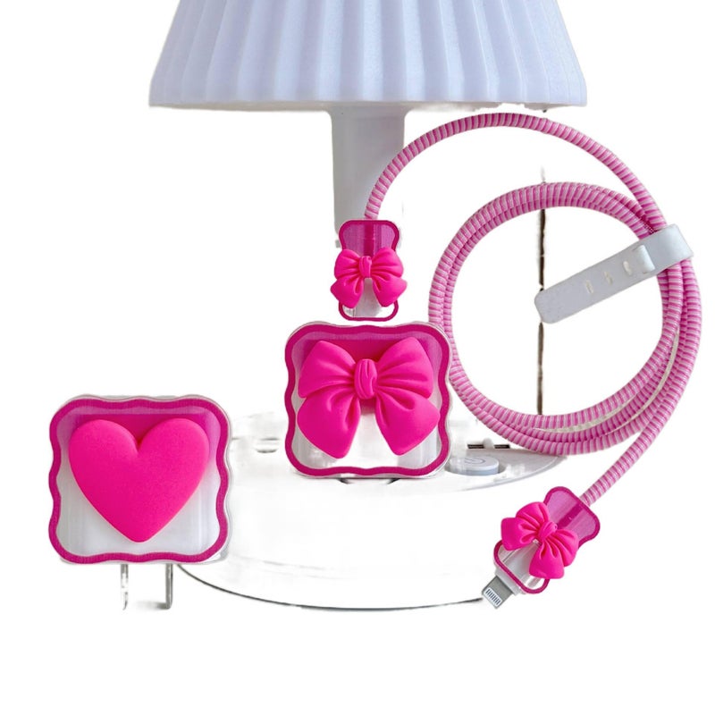 20W Charger Head and Cable End Protector Set with Cute Style in Red with Decorative Design Anti Bend Protection and Daily Cable Care - Lilac Ribbon - Image 4