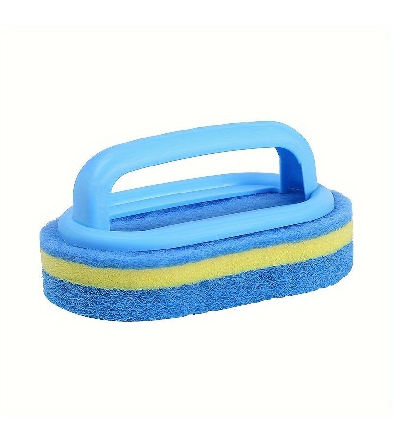 3pcs Blue Sponge Cleaning Brush with Handle for Bathroom Kitchen Dishwashing Pot Scrubbing - Image 2