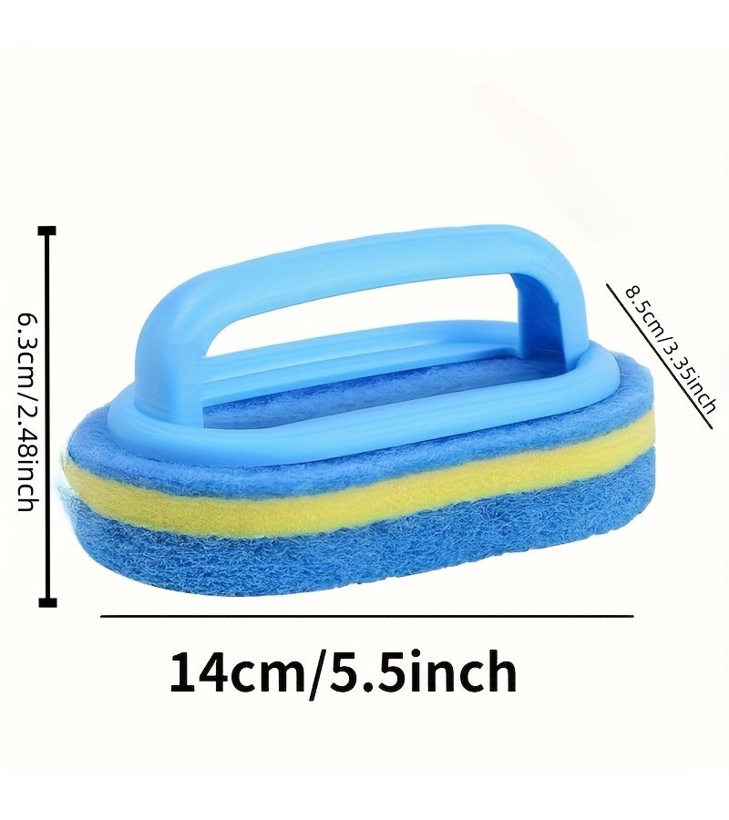 3pcs Blue Sponge Cleaning Brush with Handle for Bathroom Kitchen Dishwashing Pot Scrubbing - Image 3