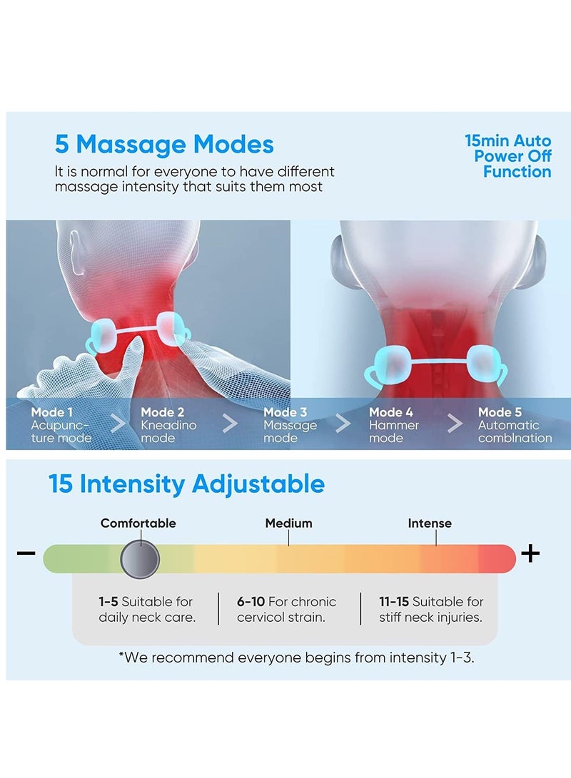 Sharpdo EMS Neck Acupoints Massage Lymphvitic Device, Intelligent Neck Massager with Heat, EMS Lymphatic Drainage Neck Massager, 5 Modes, 15 Gears, Portable Electric Pulse Neck Massage - Image 3