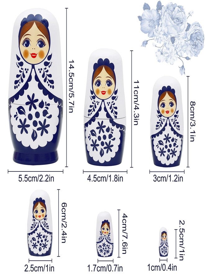 NEPOG Cute Little Girl Nesting Dolls, White and Blue Girls Russian Nesting Dolls Set of 6 Flower Girl Wooden Matryoshka Dolls Wishing Doll for Birthday Kids Stacking Toy Boy Girl Gift Home Decoration - Image 2