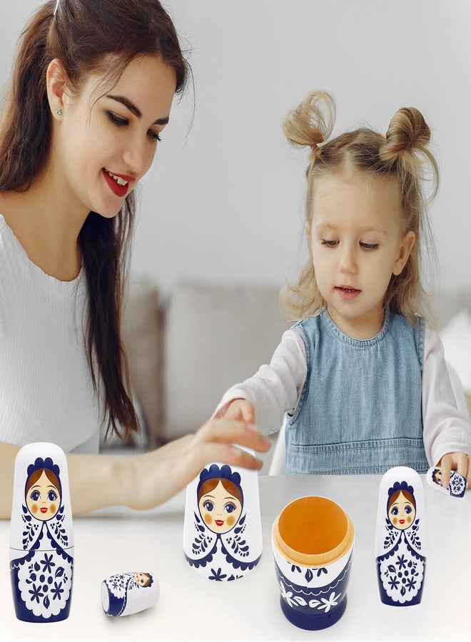 NEPOG Cute Little Girl Nesting Dolls, White and Blue Girls Russian Nesting Dolls Set of 6 Flower Girl Wooden Matryoshka Dolls Wishing Doll for Birthday Kids Stacking Toy Boy Girl Gift Home Decoration - Image 5