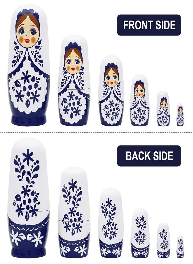 NEPOG Cute Little Girl Nesting Dolls, White and Blue Girls Russian Nesting Dolls Set of 6 Flower Girl Wooden Matryoshka Dolls Wishing Doll for Birthday Kids Stacking Toy Boy Girl Gift Home Decoration - Image 3