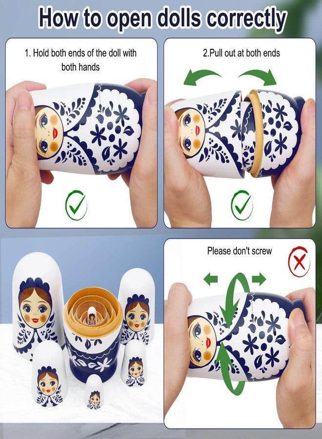 NEPOG Cute Little Girl Nesting Dolls, White and Blue Girls Russian Nesting Dolls Set of 6 Flower Girl Wooden Matryoshka Dolls Wishing Doll for Birthday Kids Stacking Toy Boy Girl Gift Home Decoration - Image 4