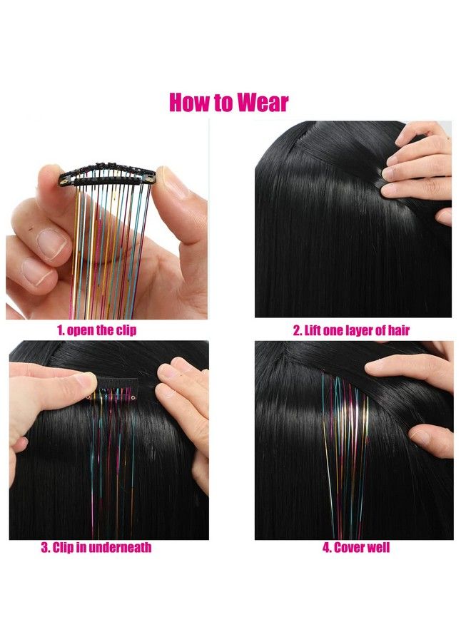 YOOONXI 12Pcs Hair Tinsel Clip In 19.6Inch Silver Hair Tinsel Kit Heat Resistant Shiny Fairy Glitter Hair Clip In Tinsel Hair Extensions Sparkle Strands Hair Accessories For Women Girls Kids - Image 4