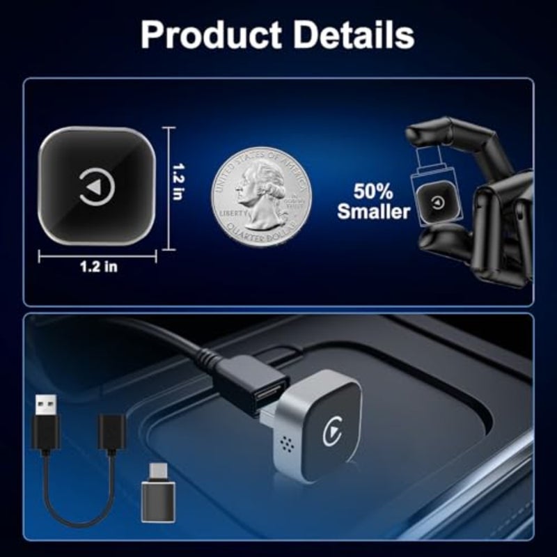 محول CarPlay اللاسلكي لأجهزة iPhone وAndroid Auto 2 في 1، ترقية سلكي إلى لاسلكي مع اتصال تلقائي، توصيل وتشغيل USB/Type C للسيارات مع CarPlay سلكي مدمج، تحديثات OTA مدى الحياة - Image 3