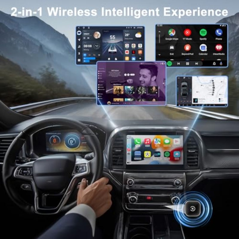 محول CarPlay اللاسلكي لأجهزة iPhone وAndroid Auto 2 في 1، ترقية سلكي إلى لاسلكي مع اتصال تلقائي، توصيل وتشغيل USB/Type C للسيارات مع CarPlay سلكي مدمج، تحديثات OTA مدى الحياة - Image 2