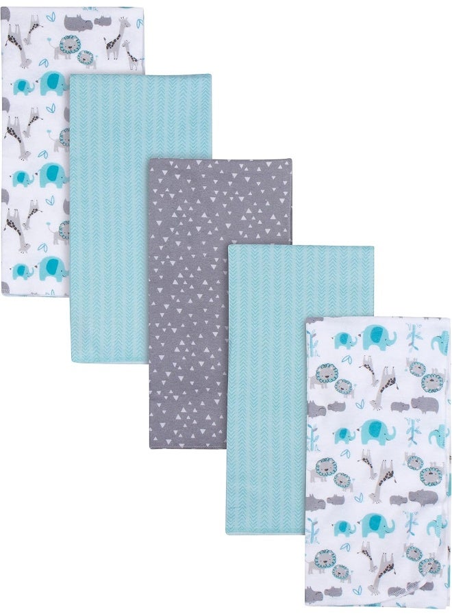 Gerber Gerber Boys Newborn Infant Baby Toddler Nursery 100% Cotton Flannel Receiving Swaddle Blanket, Safari White, 5 Count (Pack of 1)  - Image 1