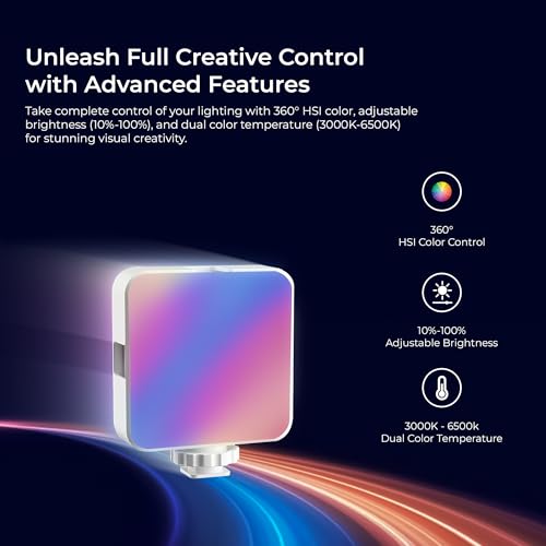 Digitek (LED-D6W RGB) Portable Mini RGB LED Video Light with inbuild Battery & 360° HSI, 3000K-6000K, 8-Level Control, 9 Special FX Modes, Type-C Charging, 2hr Battery, for Photography & Videoshoots - Image 4