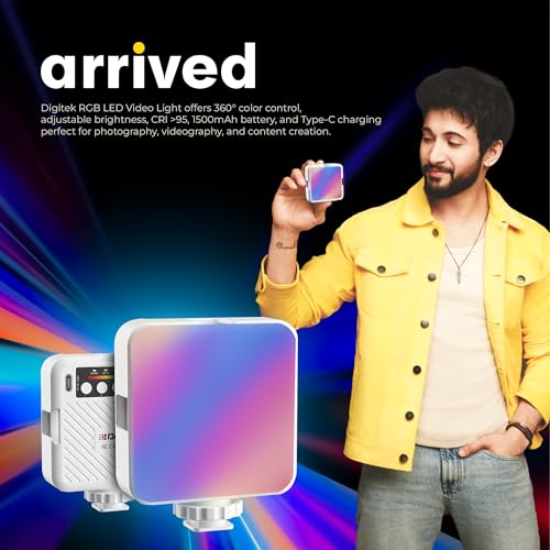 Digitek (LED-D6W RGB) Portable Mini RGB LED Video Light with inbuild Battery & 360° HSI, 3000K-6000K, 8-Level Control, 9 Special FX Modes, Type-C Charging, 2hr Battery, for Photography & Videoshoots - Image 2