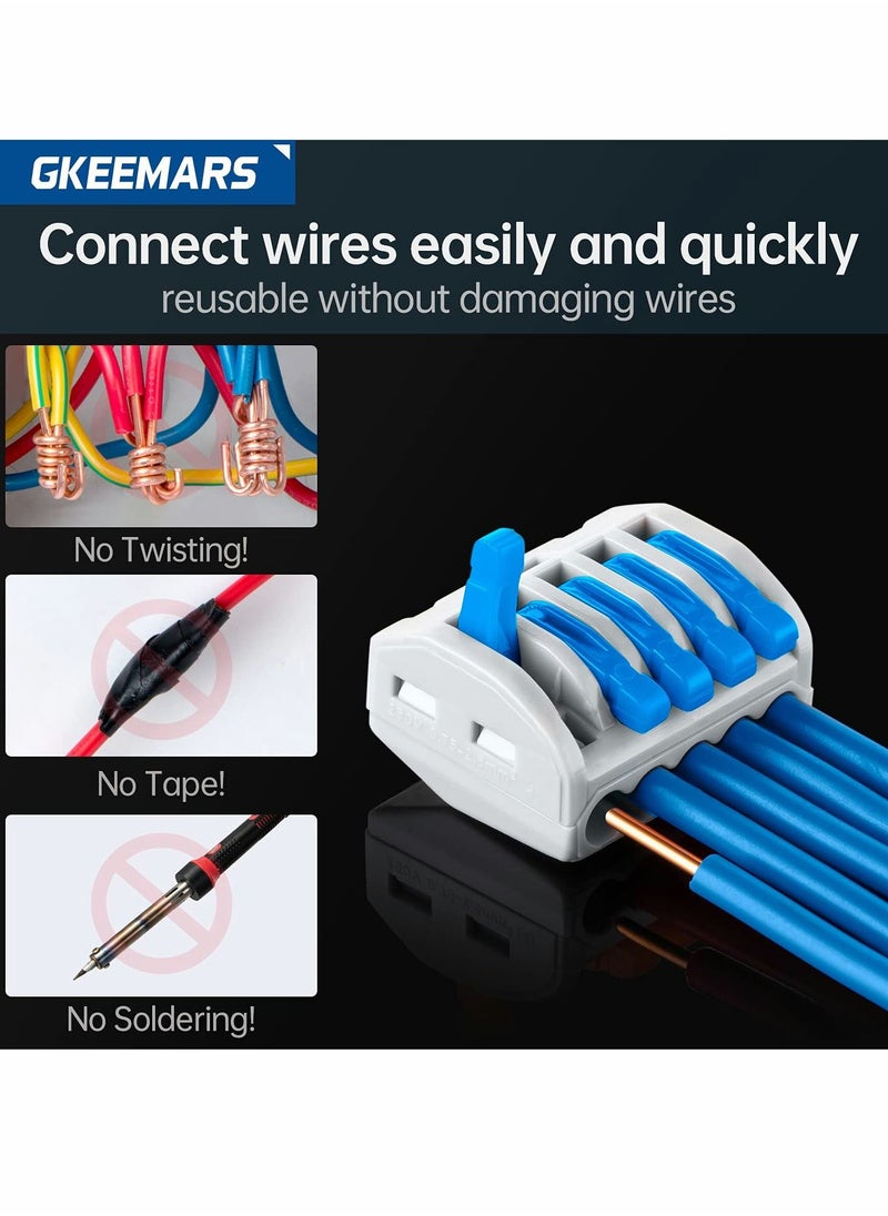 SYOSI - 141Pcs Lever Wire Connectors, Compact Splicing Conductor Connector for Solid Stranded Flexible Wires 28-12 AWG (Blue) - Image 1