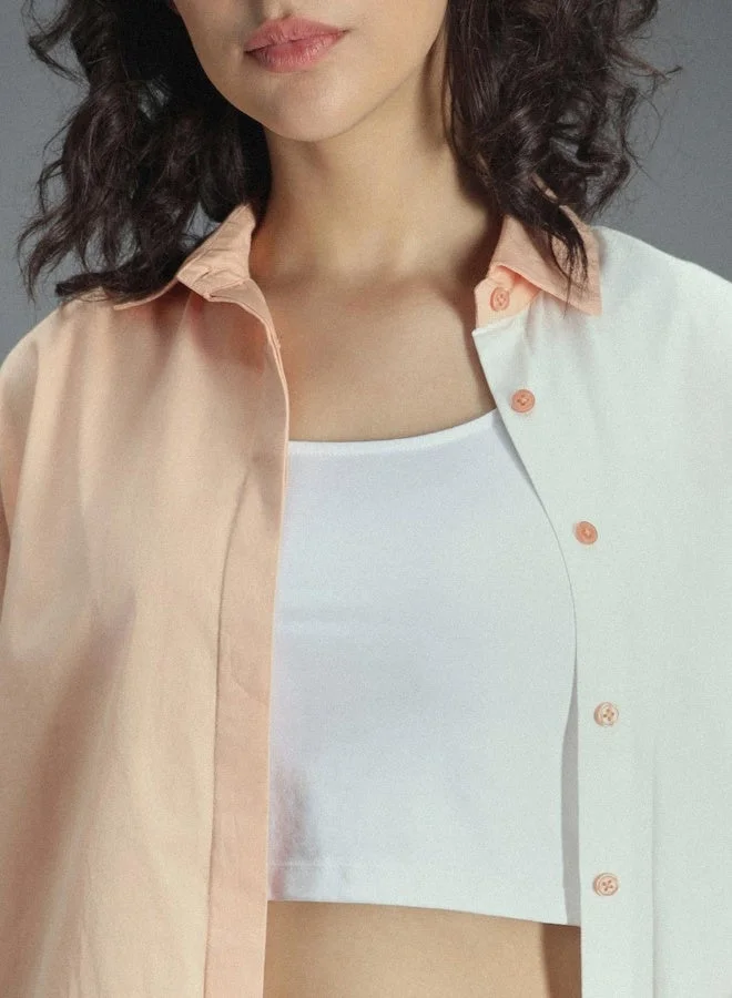 HIGH STAR  Women's Multicolour 100% Cotton Colourblocked Button Down Oversized Shirt for Women | Best Price UAE