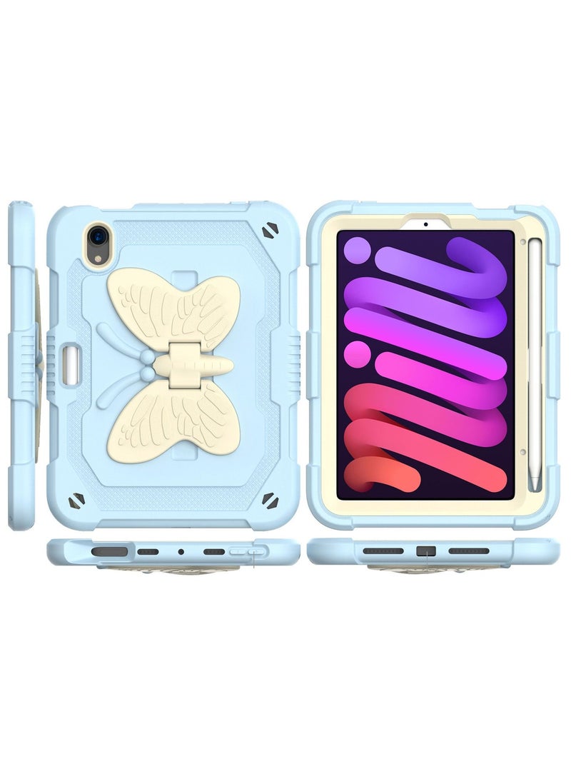 Compatible for iPad Mini 6 Case with Kickstand erfly Wings Pencil Holder, Heavy Duty Hard Rugged Protective Cover for Kids Girls for iPad Mini 6 Generation (8.3-inch, 2021)-Blue - Image 3