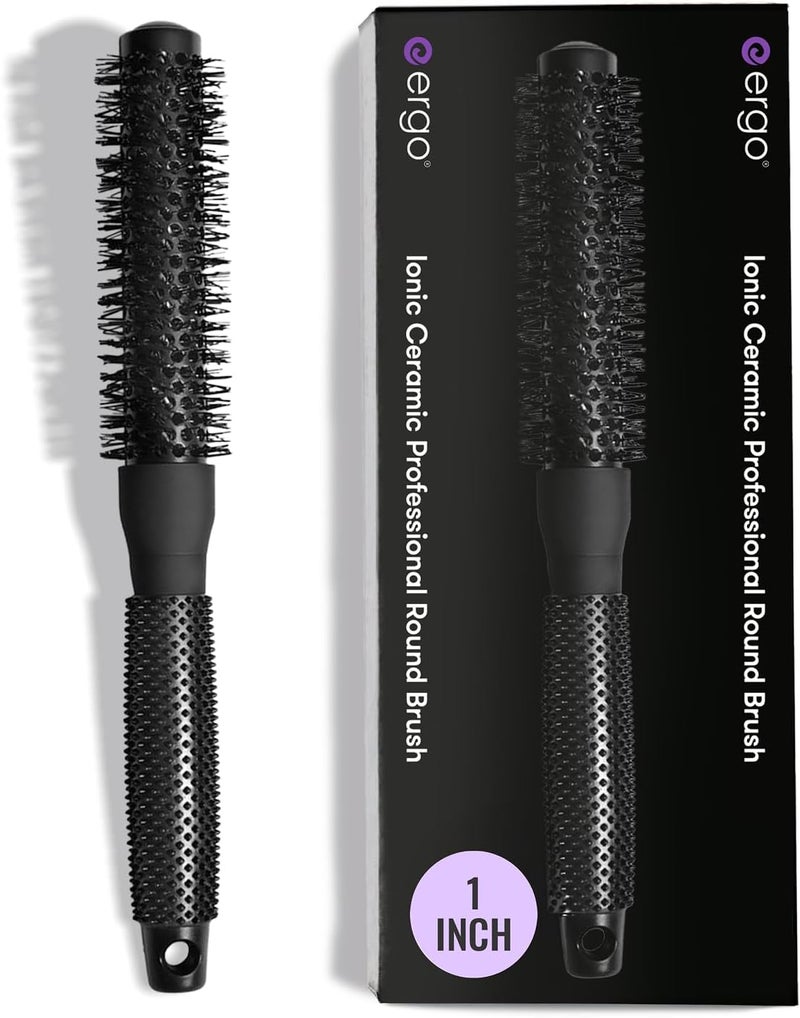 ERGO Ceramic Ionic Round Hair Brush - Salon-Quality Brush for Blow Drying, Roller Brush for Wet & Dry Hair Styling, Volumizing Hair Care (ER25: 1") - Image 1
