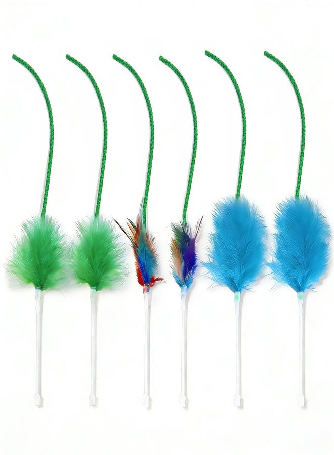 Hokoad 6 Pcs Cat Feather Toys Replacement Compatible with P43, 3 Colors Cat Toy Wand Refills, Cat Toy Feathers Refill, Interactive Cat Teaser Wand Attachments, Only Accessories - Image 1