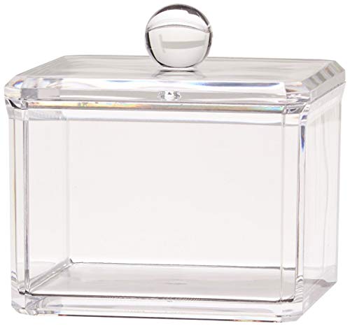 KW Collection Square Acrylic Cotton Ball Pads Gauze Swab Holder Organizer Qtip Dispenser Storage Canister Bathroom Container Flossers Box Case 35 x 35 x 3 inches Single Tier Transparent