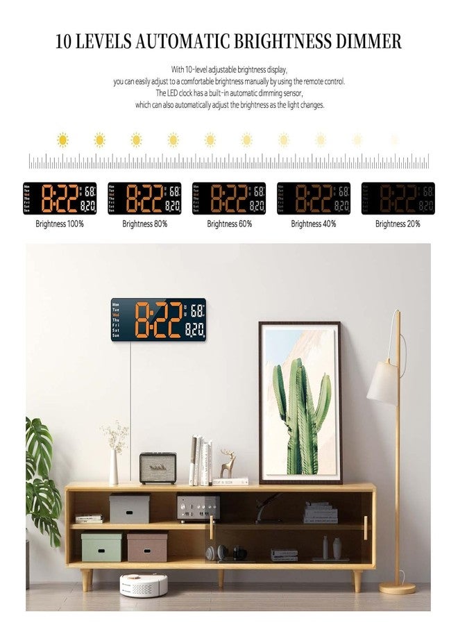 CARTIFY Digital Alarm Wall Clock Large Display, 16.2 Inch Large Wall LED Digital with Remote Control/Automatic Brightness Dimmer Big Clock with Date Week Temperature (Black Case+Orange Digit) - Image 5
