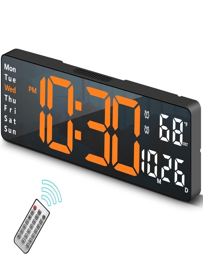 CARTIFY Digital Alarm Wall Clock Large Display, 16.2 Inch Large Wall LED Digital with Remote Control/Automatic Brightness Dimmer Big Clock with Date Week Temperature (Black Case+Orange Digit) - Image 1