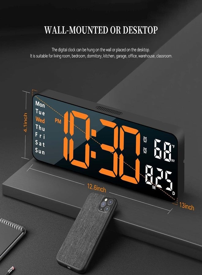 CARTIFY Digital Alarm Wall Clock Large Display, 16.2 Inch Large Wall LED Digital with Remote Control/Automatic Brightness Dimmer Big Clock with Date Week Temperature (Black Case+Orange Digit) - Image 2