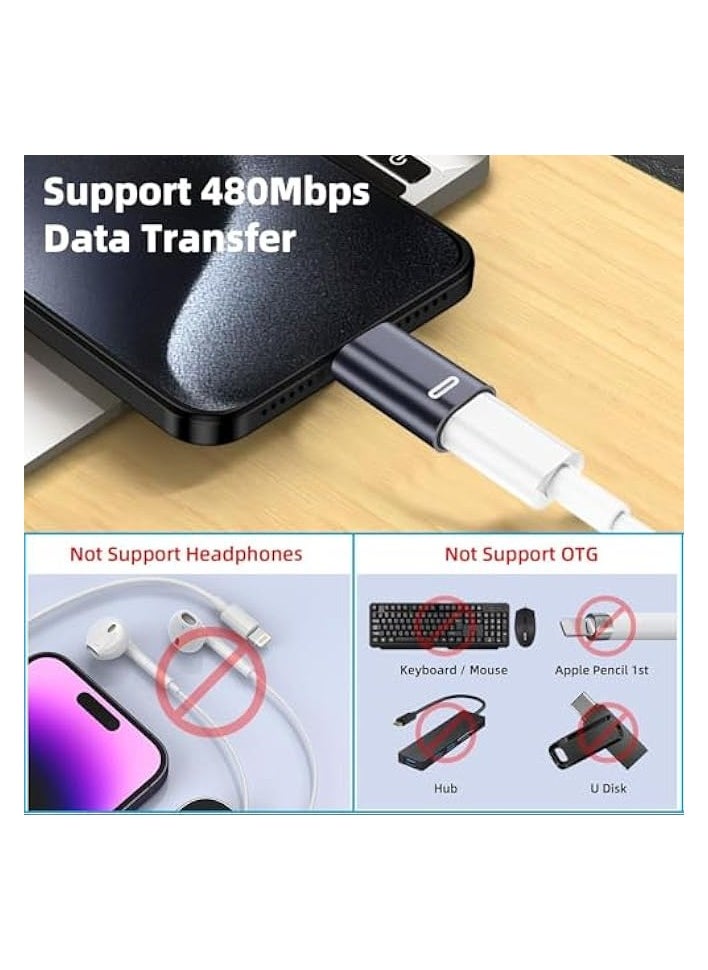 erorex 2 Pack USB-C Male to Lightning Female Adapter, USB Type C to Lightning Connector for iPhone 15/15 Plus/15 Pro/15 Pro Max, iPad Air, Support PD Fast Charging and Data Transfer (Black)  - Image 3